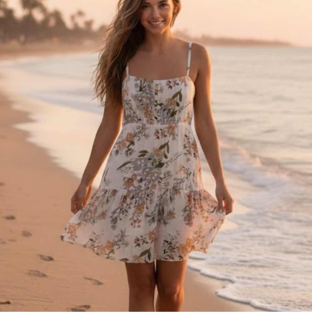 RAYA SUN size medium mini cotton Floral White Dress